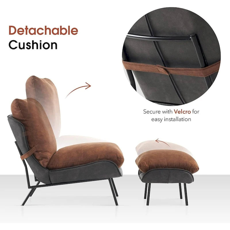 Ensemble de 2 fauteuils d'appoint avec ottoman, Tissu Leathaire LW951