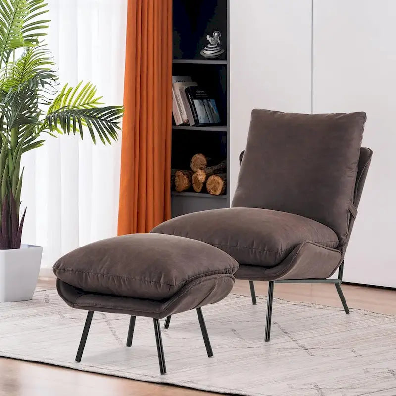 Ensemble de 2 fauteuils d'appoint avec ottoman, Tissu Leathaire LW951