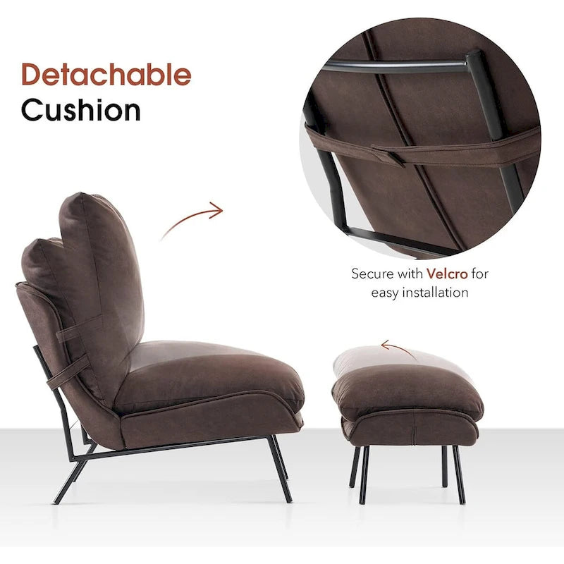 Ensemble de 2 fauteuils d'appoint avec ottoman, Tissu Leathaire LW951