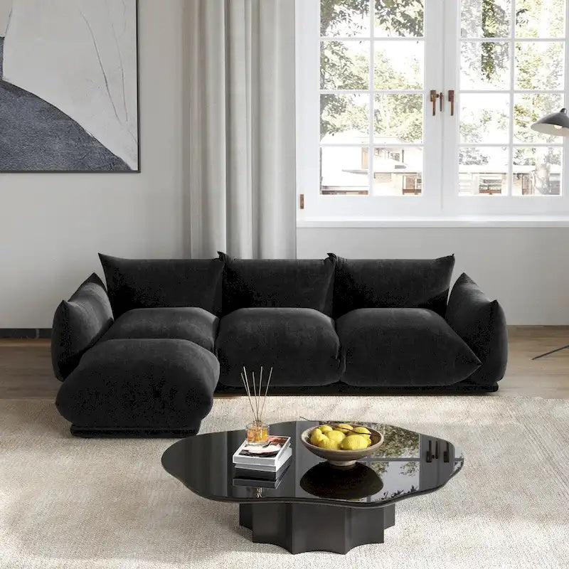 Canapé sectionnel en forme de L de 103 po, canapé modulaire 4 places minimaliste en chenille avec pouf réversible