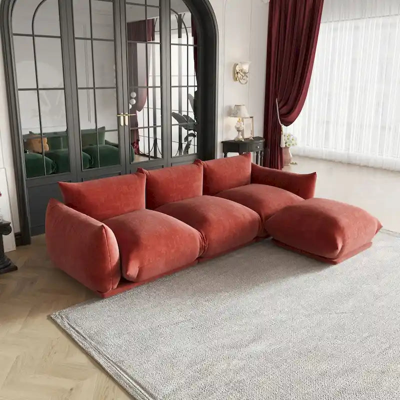 Canapé sectionnel en forme de L de 103 po, canapé modulaire 4 places minimaliste en chenille avec pouf réversible