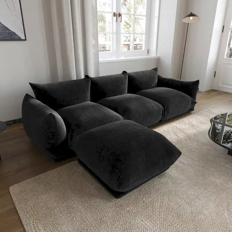 Canapé sectionnel en forme de L de 103 po, canapé modulaire 4 places minimaliste en chenille avec pouf réversible