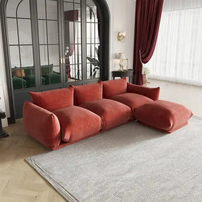 Canapé sectionnel en forme de L de 103 po, canapé modulaire 4 places minimaliste en chenille avec pouf réversible