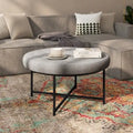 Pouffe rond touffeté en coton et lin avec cadre en fer