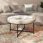 Pouffe rond touffeté en coton et lin avec cadre en fer