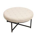 Pouffe rond touffeté en coton et lin avec cadre en fer