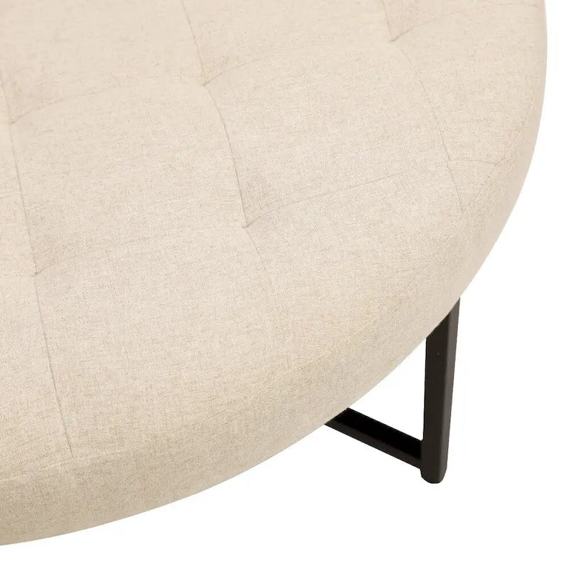 Pouffe rond touffeté en coton et lin avec cadre en fer