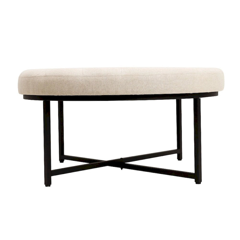 Pouffe rond touffeté en coton et lin avec cadre en fer