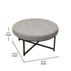 Pouffe rond touffeté en coton et lin avec cadre en fer