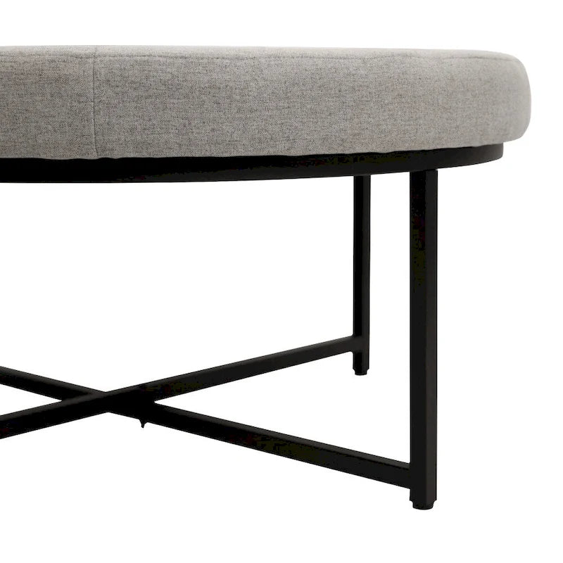 Pouffe rond touffeté en coton et lin avec cadre en fer