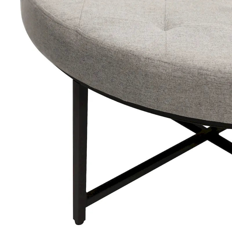 Pouffe rond touffeté en coton et lin avec cadre en fer