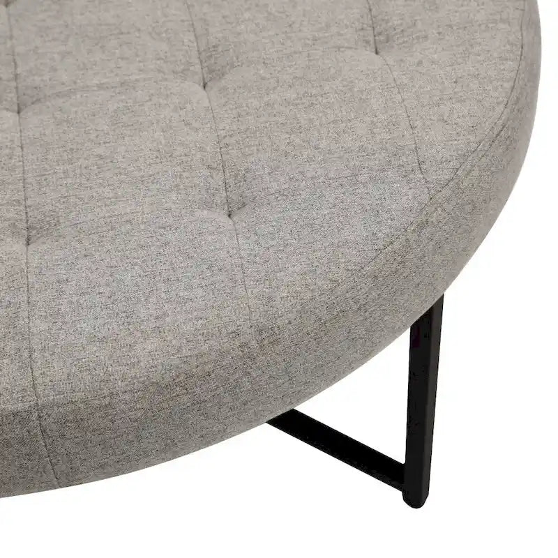 Pouffe rond touffeté en coton et lin avec cadre en fer
