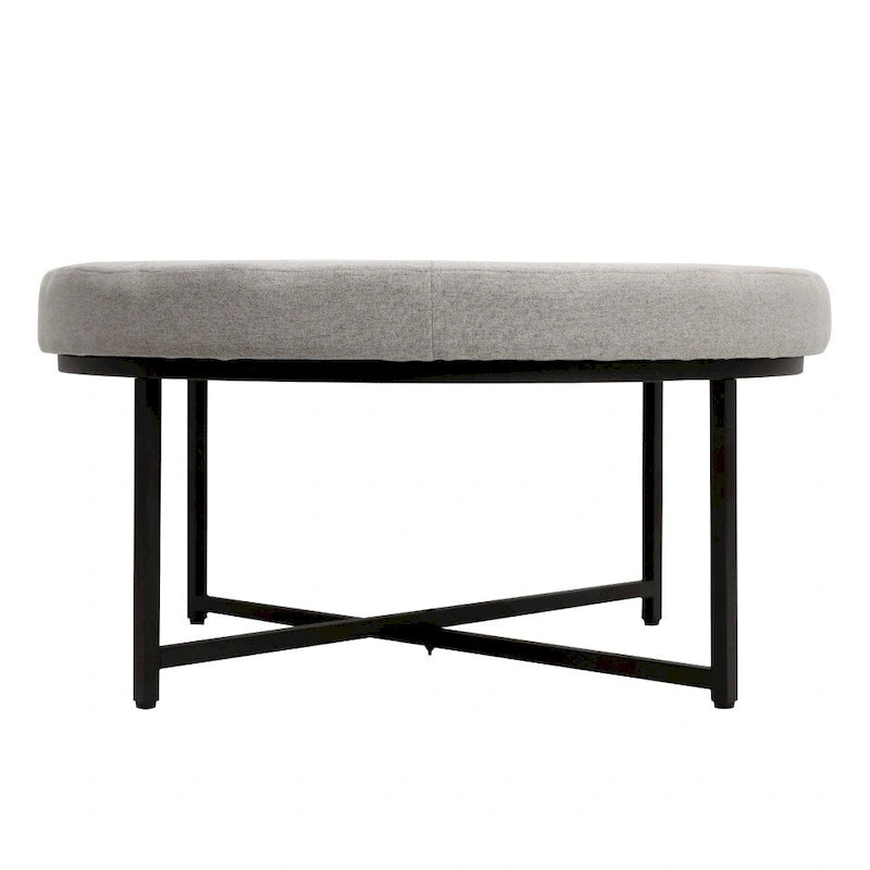 Pouffe rond touffeté en coton et lin avec cadre en fer