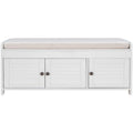 Banc de rangement avec 3 portes persiennes, coussin amovible et espace de rangement caché - 110,5 L x 40,6 l x 45,7 H cm