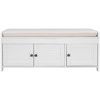 Banc de rangement avec 3 portes persiennes, coussin amovible et espace de rangement caché - 110,5 L x 40,6 l x 45,7 H cm