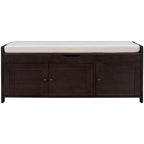 Banc de rangement avec 3 portes persiennes, coussin amovible et espace de rangement caché - 110,5 L x 40,6 l x 45,7 H cm