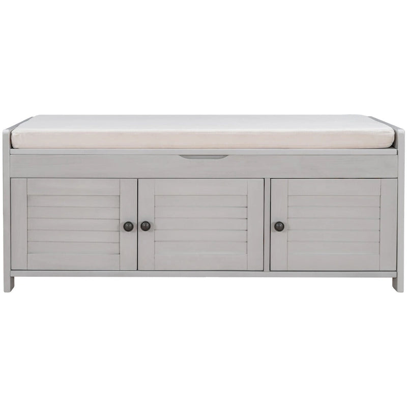 Storage Bench with 3 Shutter-shaped Doors, Removable Cushion and Hidden Storage Space - 43.5L x 16W x 18H
