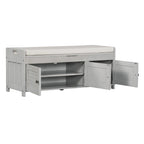 Banc de rangement avec 3 portes persiennes, coussin amovible et espace de rangement caché - 110,5 L x 40,6 l x 45,7 H cm