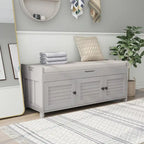Banc de rangement avec 3 portes persiennes, coussin amovible et espace de rangement caché - 110,5 L x 40,6 l x 45,7 H cm
