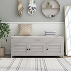 Banc de rangement avec 3 portes persiennes, coussin amovible et espace de rangement caché - 110,5 L x 40,6 l x 45,7 H cm