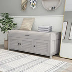 Banc de rangement avec 3 portes persiennes, coussin amovible et espace de rangement caché - 110,5 L x 40,6 l x 45,7 H cm