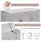 Banc de rangement avec 3 portes persiennes, coussin amovible et espace de rangement caché - 110,5 L x 40,6 l x 45,7 H cm