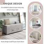 Banc de rangement avec 3 portes persiennes, coussin amovible et espace de rangement caché - 110,5 L x 40,6 l x 45,7 H cm