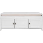 Banc de rangement avec 3 portes persiennes, coussin amovible et espace de rangement caché - 110,5 L x 40,6 l x 45,7 H cm