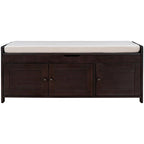 Banc de rangement avec 3 portes persiennes, coussin amovible et espace de rangement caché - 110,5 L x 40,6 l x 45,7 H cm