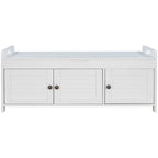Banc de rangement avec 3 portes persiennes, coussin amovible et espace de rangement caché - 110,5 L x 40,6 l x 45,7 H cm