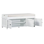 Banc de rangement avec 3 portes persiennes, coussin amovible et espace de rangement caché - 110,5 L x 40,6 l x 45,7 H cm