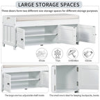 Banc de rangement avec 3 portes persiennes, coussin amovible et espace de rangement caché - 110,5 L x 40,6 l x 45,7 H cm