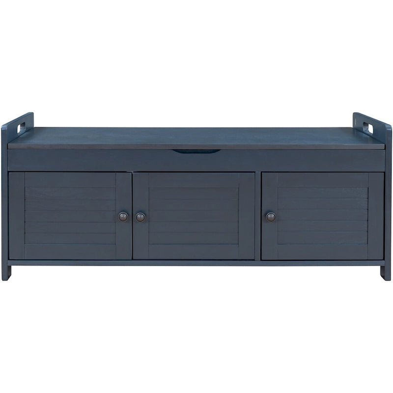 Banc de rangement avec 3 portes persiennes, coussin amovible et espace de rangement caché - 110,5 L x 40,6 l x 45,7 H cm