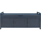 Banc de rangement avec 3 portes persiennes, coussin amovible et espace de rangement caché - 110,5 L x 40,6 l x 45,7 H cm