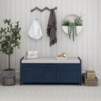 Banc de rangement avec 3 portes persiennes, coussin amovible et espace de rangement caché - 110,5 L x 40,6 l x 45,7 H cm