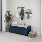 Banc de rangement avec 3 portes persiennes, coussin amovible et espace de rangement caché - 110,5 L x 40,6 l x 45,7 H cm