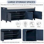 Banc de rangement avec 3 portes persiennes, coussin amovible et espace de rangement caché - 110,5 L x 40,6 l x 45,7 H cm