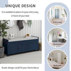 Banc de rangement avec 3 portes persiennes, coussin amovible et espace de rangement caché - 110,5 L x 40,6 l x 45,7 H cm