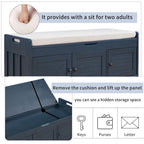 Banc de rangement avec 3 portes persiennes, coussin amovible et espace de rangement caché - 110,5 L x 40,6 l x 45,7 H cm