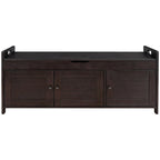 Banc de rangement avec 3 portes persiennes, coussin amovible et espace de rangement caché - 110,5 L x 40,6 l x 45,7 H cm