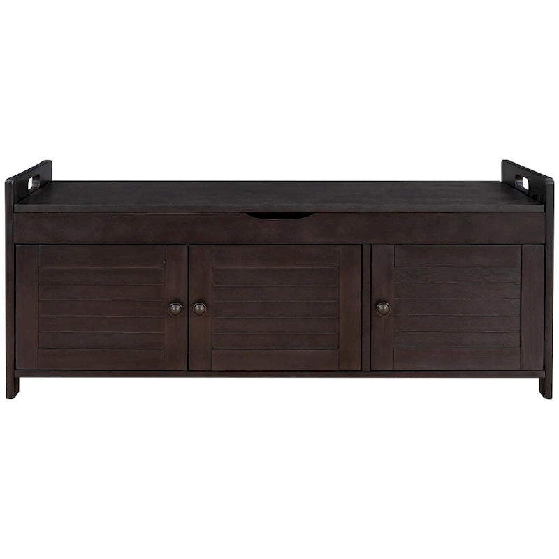 Banc de rangement avec 3 portes persiennes, coussin amovible et espace de rangement caché - 110,5 L x 40,6 l x 45,7 H cm