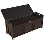 Banc de rangement avec 3 portes persiennes, coussin amovible et espace de rangement caché - 110,5 L x 40,6 l x 45,7 H cm