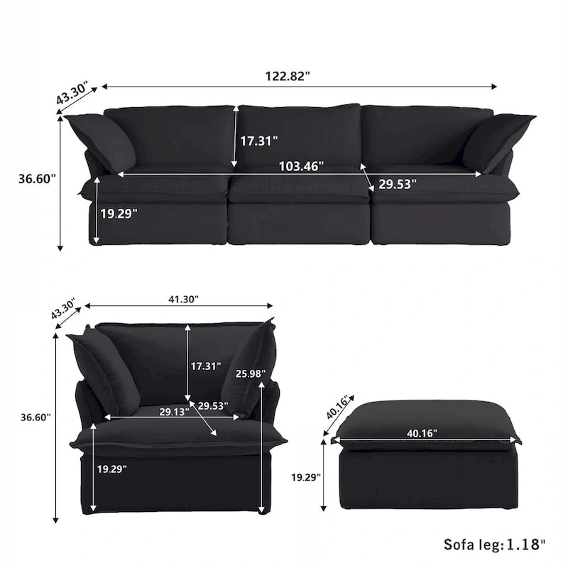 Canapé moderne et confortable nuage, canapé sectionnel minimaliste en duvet, housses de coussin amovibles