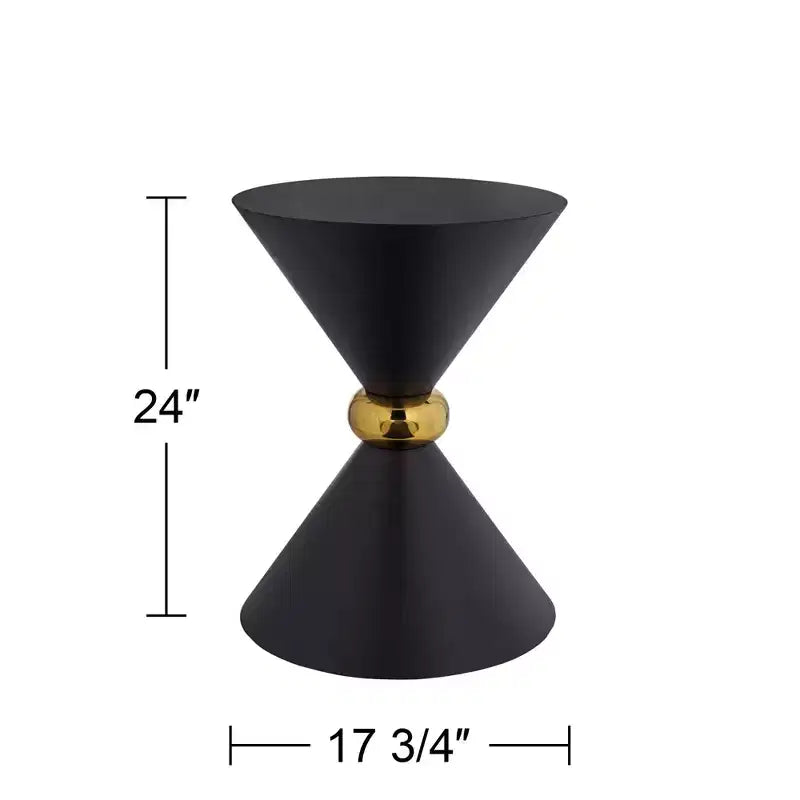 Studio 55D Midnight Table d'appoint ronde moderne en métal, sablier, 45 cm de large, anneau noir et doré pour salon
