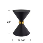 Studio 55D Midnight Table d'appoint ronde moderne en métal, sablier, 45 cm de large, anneau noir et doré pour salon