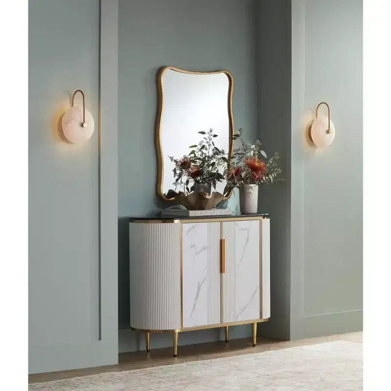 55 Downing Street Jodie Table console ovale moderne blanche 38 1/4 x 15 1/4 avec rangement, plateau en marbre noir pour salon