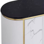 55 Downing Street Jodie Table console ovale moderne blanche 38 1/4 x 15 1/4 avec rangement, plateau en marbre noir pour salon
