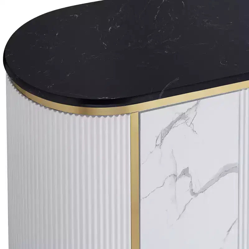 55 Downing Street Jodie Table console ovale moderne blanche 38 1/4 x 15 1/4 avec rangement, plateau en marbre noir pour salon