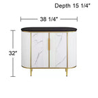 55 Downing Street Jodie Table console ovale moderne blanche 38 1/4 x 15 1/4 avec rangement, plateau en marbre noir pour salon