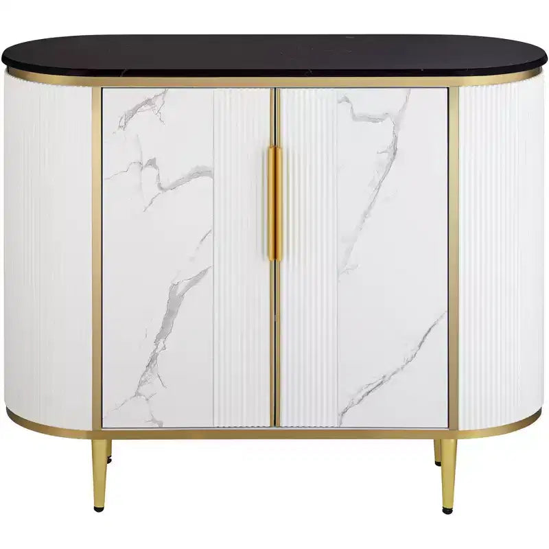 55 Downing Street Jodie Table console ovale moderne blanche 38 1/4 x 15 1/4 avec rangement, plateau en marbre noir pour salon